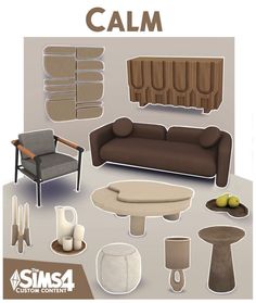 a set of furniture is shown with the words calm