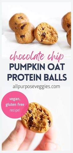 chocolate chip pumpkin oat protein balls with text overlay