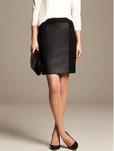 Pieced Faux-Leather Pencil Skirt | Banana Republic Straight Skirt Pattern, Stitch Fix Dress, Nyc Closet, Interview Attire, Faux Leather Pencil Skirt, Evening Style, Leather Panel, Paneled Skirt, Straight Skirt