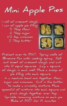 the recipe for mini apple pies is shown