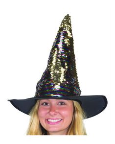 This economy style flip sequin Witch Hat in Rainbow, Black & Gold is perfect for Halloween, cosplay, theme parties, Harry Potter looks, theatrical productions and more. One size fits most teens and adults. Other witch costumes and accessories are sold separately on our page – subject to availability. Halloween Party Costume Accessories One Size, Halloween Costume Accessories For Costume Party, Multicolor Rave Costume Accessories For Costume Party, One Size Halloween Costume Accessories, Multicolor Rave Costume Accessories, One Size Fits Most Costume Accessories For Halloween, Rave Costume Hats And Headpieces For Halloween, Rave Style Halloween Party Costume Hats And Headpieces, Fun Black Hat For Costume Party