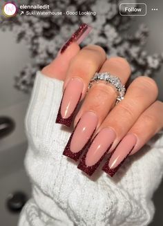 Uñas Ideas, Negative Space Design, Velvet Nails, Square Nail Designs, Classic Nails, Glitter Ombre, Pretty Acrylic Nails, Nail Games