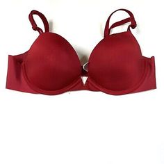 Victorias Secret 34B Pushup Bra Padded Solid Red Underwire #2296  | eBay Victoria's Secret Solid Bra With Padded Cups, Victoria's Secret Solid Color Bra With Padded Cups, Victoria's Secret Bra With Padded Cups, Red Padded Push-up Bra, Pushup Bra, Sleep Bra, Solid Red, Padded Bras, Bra Set