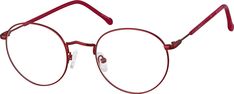 These round glasses have larger lenses that work well as sunglasses or bold everyday glasses. The medium-wide stainless steel eyeglasses features adjustable nose pads and acetate covered temple arms for a comfortable wear. It has a satin finish and is available in pink copper brown grey red or gold. | Zenni Round Prescription Eyeglasses Red Stainless Steel Red Round Glasses, Gold Round Glasses, Red Frame Glasses, Jjk Oc, Red Eyeglasses, Round Prescription Glasses, Everyday Glasses, Round Eyewear, Round Eyeglasses Frames