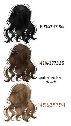 roblox hair codes three hair code Rh Studio Id Codes, Roblox Hair Codes, Brown Hair Roblox, Pelo Cafe, Roblox Hair, Roblox Brookhaven