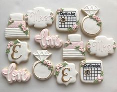 decorated cookies arranged in the shape of letters and numbers