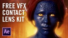 a woman with blue paint on her face and the words free vfx contact lens kit