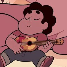 a cartoon character is playing the ukulele