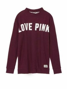 "LOVE PINK" Super Soft Cozy Top ~ VS PINK Stadium Mock Neck Pullover Sweatshirt ~ Begonia/Burgundy Red Size: Small Material: 75% cotton, 25% polyester All items are new and from smoke-free and pet-free environment! You buy exactly same you see on picture provided! I DO COMBINE SHIPPING!  JUST CONTACT ME PRIOR SENDING YOUR PAYMENT! Payments:  I only accept PayPal or credit cards payment through PayPal.  Payment must be made within 7 days and I'm always happy to combine shipping.  If you need more Pink Wishlist, Teenage Clothes, Vs Logo, Pink Shirts, Slouchy Sweatshirt, Victoria Secret Outfits, Fan Fashion, Fashion Goals, Pink Nation