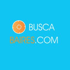 the busca baires com logo is shown in orange and white on a blue background