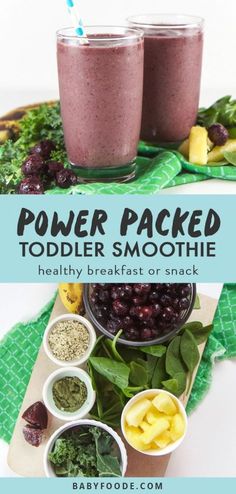 power packed toddler smoothie recipe with blueberries, spinach and cranberry