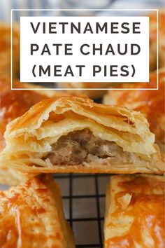 vietnamese pate chaud meat pies on a cooling rack with text overlay