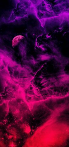 an image of the sky with clouds and planets in purple, red and pink colors