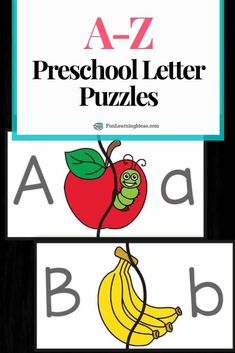 the abc and b letters are shown with an apple, banana and letter puzzles