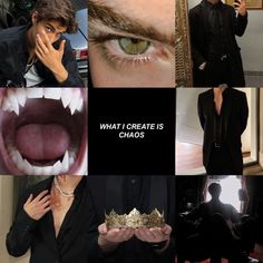 a collage of photos with the words what create is chaos