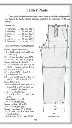 the pattern for ladies's pants is shown in this page, with instructions to make it