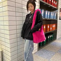 UAKISS - Students Sweet Casual Fluffy Shoulder Bag Y2k Aesthetic All Match Kawaii Handbags Japanese Grunge Cute Crossbody Bags for Women Size:29*10*38CM "Size mearsured by ourselves, sometimes has some errors, but always within 3cm."