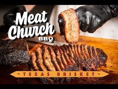 meat is being cooked on a grill with the words meat church bbq above it