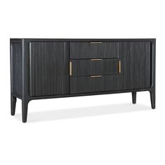 the sideboard is black and has gold handles