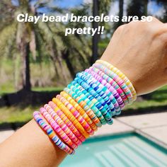 Cheap Rainbow Heishi Beaded Bracelets, Clay Beaded Bracelets, Bracelets Preppy, Bracelets Heishi, Colorful Preppy, Heishi Bracelet