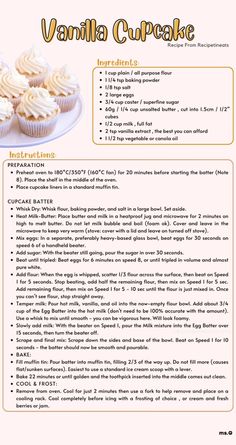 the recipe for vanilla cupcakes is shown