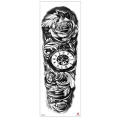 a black and white photo of a clock with roses on it