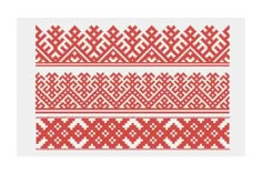 a cross stitch pattern in red and white with different patterns on the side, as well as