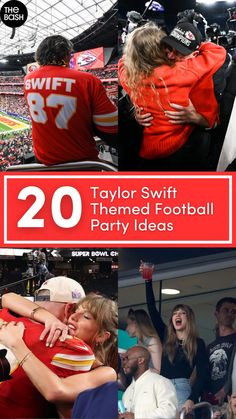 two photos with the words 20 taylor swift themed football party ideas