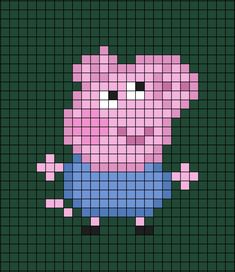 A pixel art template of George from Peppa Pig the children's television program. Pixel Art Easy, Heo Peppa, Art Pixel, Art Romantic, Easy Perler Beads Ideas