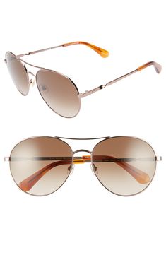 kate spade new york offers its take on timeless aviators with a rounder lens shape and twisted detailing at the temples. Classic Spring Aviator Sunglasses With Polarized Lenses, Classic Aviator Sunglasses For Spring, Aviator Sunglasses Outfit, Sunglasses Outfit, Polarized Aviator Sunglasses, Kate Spade Sunglasses, Aviator Sunglasses, Kate Spade New York, Havana