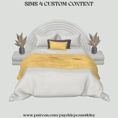 an image of a bed with pillows and blankets on it, as well as the text sims 4 custom content