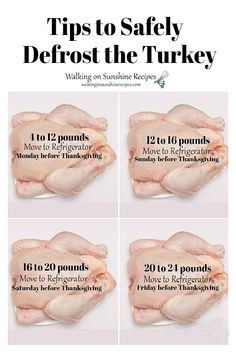 the instructions for how to properly defrost the turkey in order to cook it