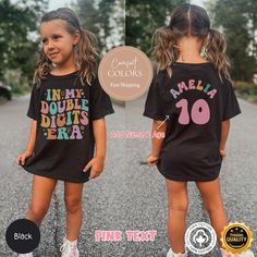 Unfortunately, we're unable to expedite the order. Kindly review the estimated delivery timeframe prior to finalizing your purchase. **10th Birthday Girl Shirt, In My Double Digit Era Shirt, Custom Bday Girl Tee, Personalized B-day Girl Top, Retro Groovy Birthday Shirts Gift** ✨Our designs are original creations✨ ✨We welcome any custom orders you may have. Please message us! ✨ Celebrate your little one's big day with our "In My Double Digits Era" tee, perfect for a 10th birthday girl. This comfo 10th Birthday Girl, Ten Birthday, 10th Birthday Shirt, Groovy Birthday, Tenth Birthday, Birthday Girl Outfit, Bday Girl, Birthday Girl Shirt, Retro Groovy