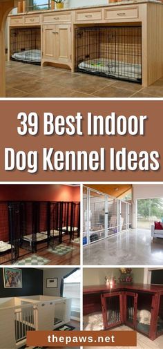 the best indoor dog kennels for dogs in their house and yard, with text overlay that reads 39 best indoor dog kennel ideas