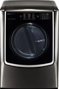 a black and silver washer with the door open