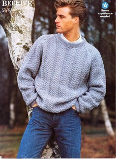 Vintage mens sweater knitting pattern pdf mans jumper | Etsy Mens Sweater Knitting Pattern, Look 80s, Sweater Outfits Men, Aran Knit, Sweater Knitting Pattern, Jumper Patterns, Aran Sweater, Mens Sweater