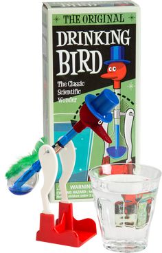 the original drinking bird and its glass holder