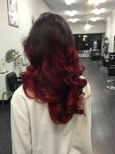 Wine Red Ombre Hair, Dark Brown Hair With Red Ends, Red Streaks In Brown Hair Curly, Red Hair Ends, Red Hair Alt, Vibrant Red Highlights, Red And Black Hair Ideas, Lizzy Hearts, Pelo Ulzzang