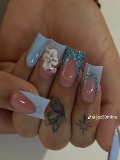 Baby Blue Acrylic Nails Square, Light Blue Square Acrylic Nails, Baby Blue Square Nails, Baby Blue Nails Short, Light Blue Short Nails, Baby Blue Acrylic Nails, Teen Nails, Angel Nails, Baby Blue Nails