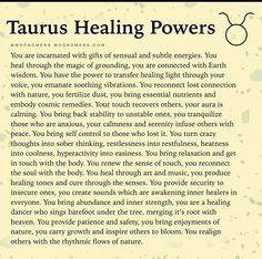 a poem written in black and white with the words taurus healing powers on it