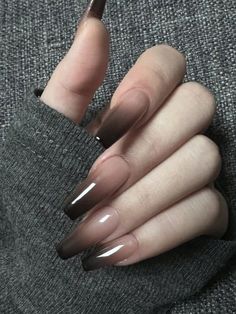 nails Brown Black Ombre Nails, Nail Neutral Colors Designs, Plain Ombre Nails, Grunge Square Nails, Black Style Nails, Coffin Shape Nails Long, Gothic Acrylic Nail Designs, Jelly Black Nails, Goth Nails Square