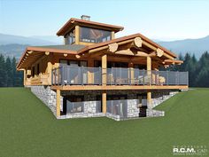 this is an artist's rendering of a log cabin style home in the mountains