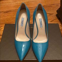 Brand New Turquoise Blue Prada Heels, 4” Heels. No Box But Comes With Dust Bag. Designer Blue Heels For Office, Blue Prada, Prada Heels, Shoes Prada, Prada Shoes, Turquoise Blue, Christian Louboutin Pumps, Shoes Women Heels, Prada