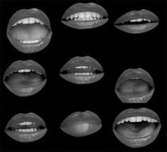 red lips with white teeth on a black background, all showing different angles and shapes