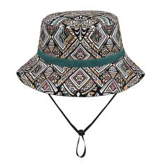 This Geotribal Matrix Bucket Hat with Adjustable String is a foldable and packable bucket hat, ideal for easy outdoor carrying, featuring a convenient adjustable drawstring and crafted from polyester material for durability. The design showcases a Geotribal Matrix pattern with a sophisticated interplay of geometric tribal motifs in a harmonious and earth-toned color scheme, accentuated by touches of teal, black, and white. The patterns are arranged in a structured, symmetrical fashion, creating Symmetrical Fashion, Matrix Pattern, Packable Hat, Crown Hat, Showcase Design, Color Scheme, Polyester Material, Matrix, Sale Items