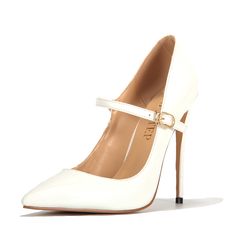 Shop White Patent Leather Stiletto Heel Mary Jane Shoes  color White for Date, Honeymoon, Party, Wedding with worldwide Free shipping & Free return. White Round Toe Court Shoes For Party, White Closed Toe Court Shoes For Party, White Ankle Strap Court Shoes For Party, White Almond Toe Court Shoes For Party, Ivory Heels Wedding, Navy Blue Wedding Shoes, Blue Satin Heels, Royal Blue Wedding Shoes, Navy Wedding Shoes