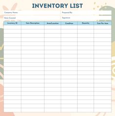 an inventory list is shown in this image