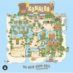 an illustrated map of kona'oa with the name and location on it