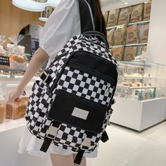 Cute Women's Nylon Backpack for Teenagers Girls Plaid School Bag Female Student Travel Rucksack Large Capacity Student Bookbag [23y 8m 10d] Black School Bags, Women Backpack Travel, Travel Rucksack, Purple Logo, Student Travel, Pad Bag, Makeup Bag Organization, Handbags Casual, Women Bags Fashion