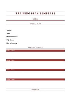 a training plan template with red stripes on the bottom and white letters above it,